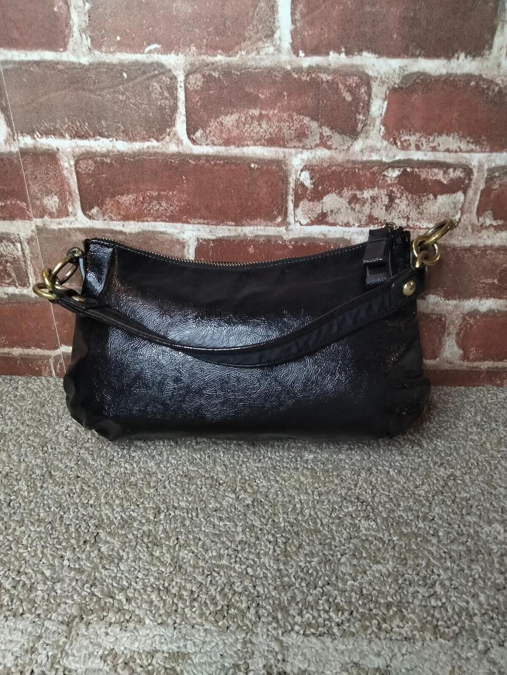 Coach Poppy Storypatch Hobo Bag Black Shimmer Leather Glam Purse F20017 - Picture 2 of 9